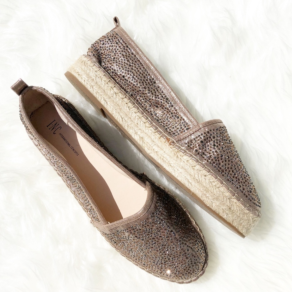 INC Metallic Rhinestone Platform Espadrilles NWOT - Picture 1 of 8